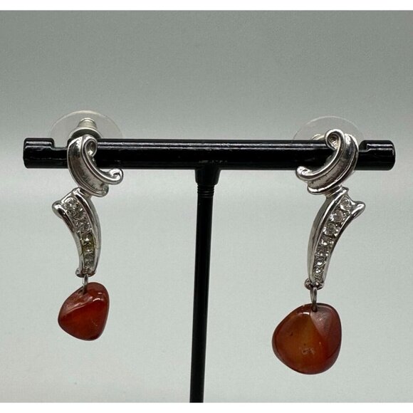 3/$30 Dangle Earrings Silver Tone Brown Bead Rhinestone Accent Pierced 1.5" Drop - Picture 1 of 10